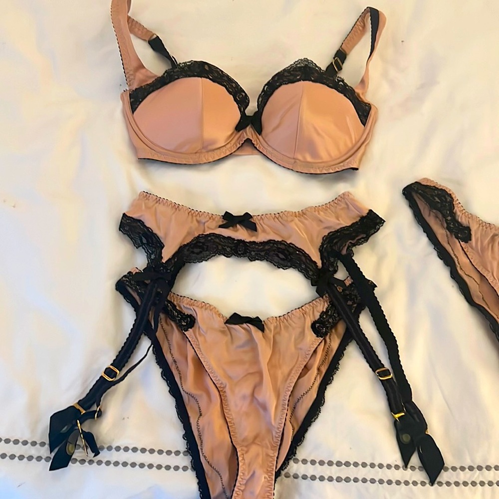 Agent Provocateur Amelea Bra Panties Suspenders FULL SET 34DD, SIZE 3 suspenders